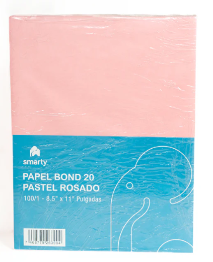 PAPEL BOND 20 (8.5" X11") 100/1 PASTEL ROSADO
