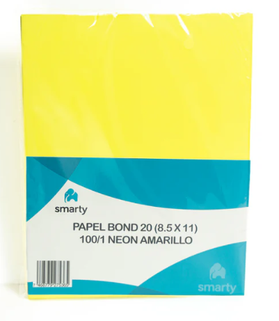 PAPEL BOND 20 (8.5"X11") 100/1 NEON AMARILLO