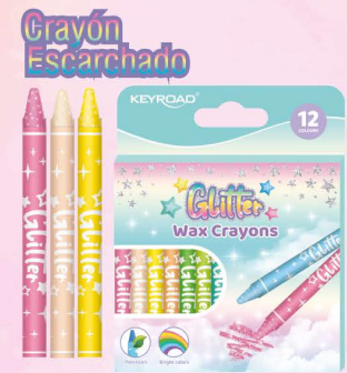Crayon de cera, caja x 12 colores con escarcha
