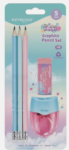 Set con 3 lapices + goma + sacap. con dep. encolores pastel - Blister