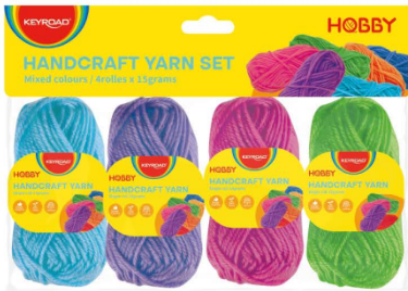 Set hilo de lana, 4 rollos x 15 gr.: az,ver,ros,mor.