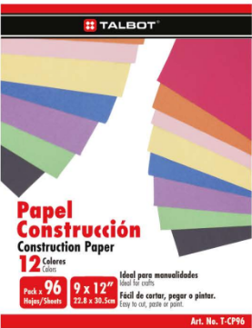 Papel construccion, 12 colores, 96 hojas